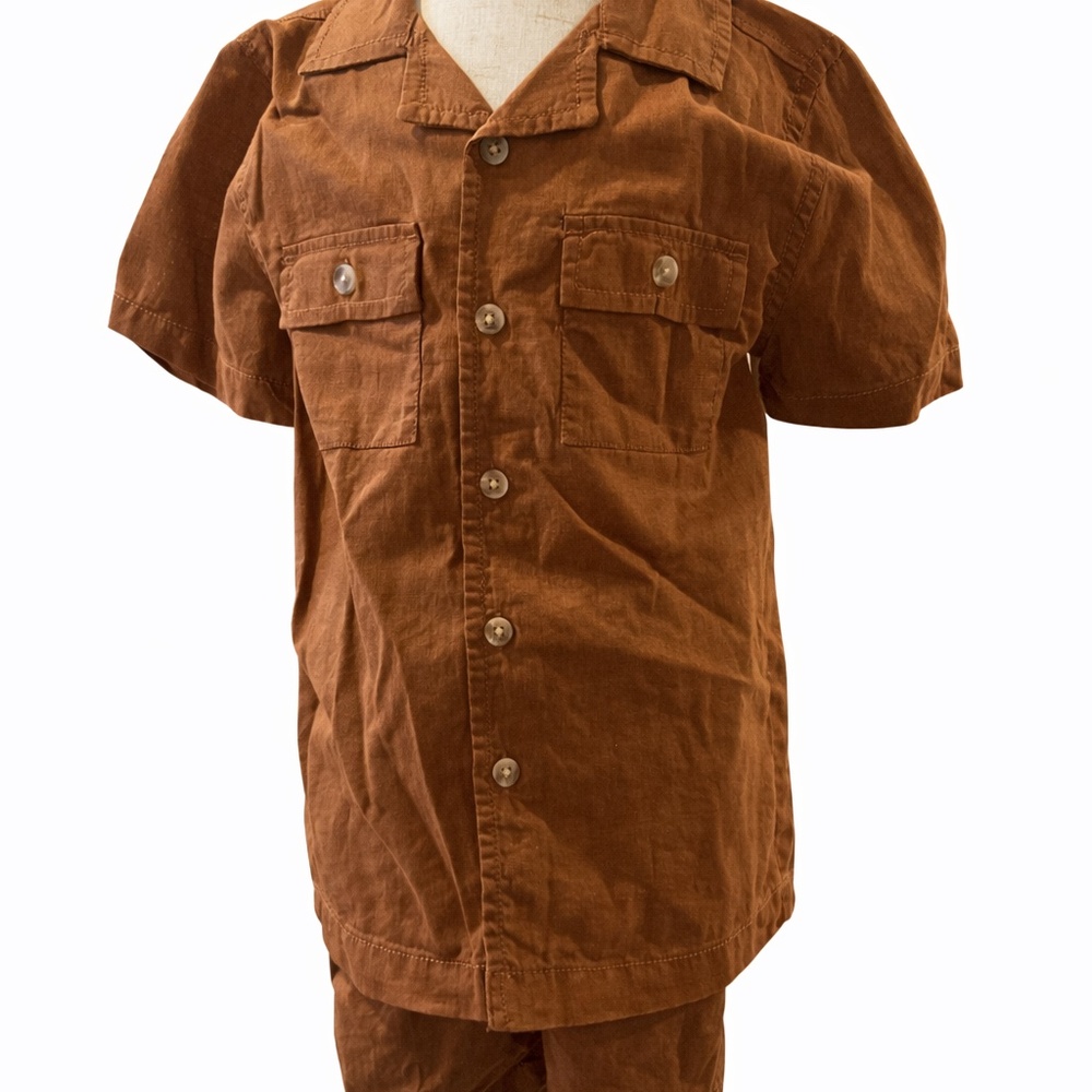 Toddler Boys Linen-Style Button Down Shirt & Shorts Set Size 5T – New Condition